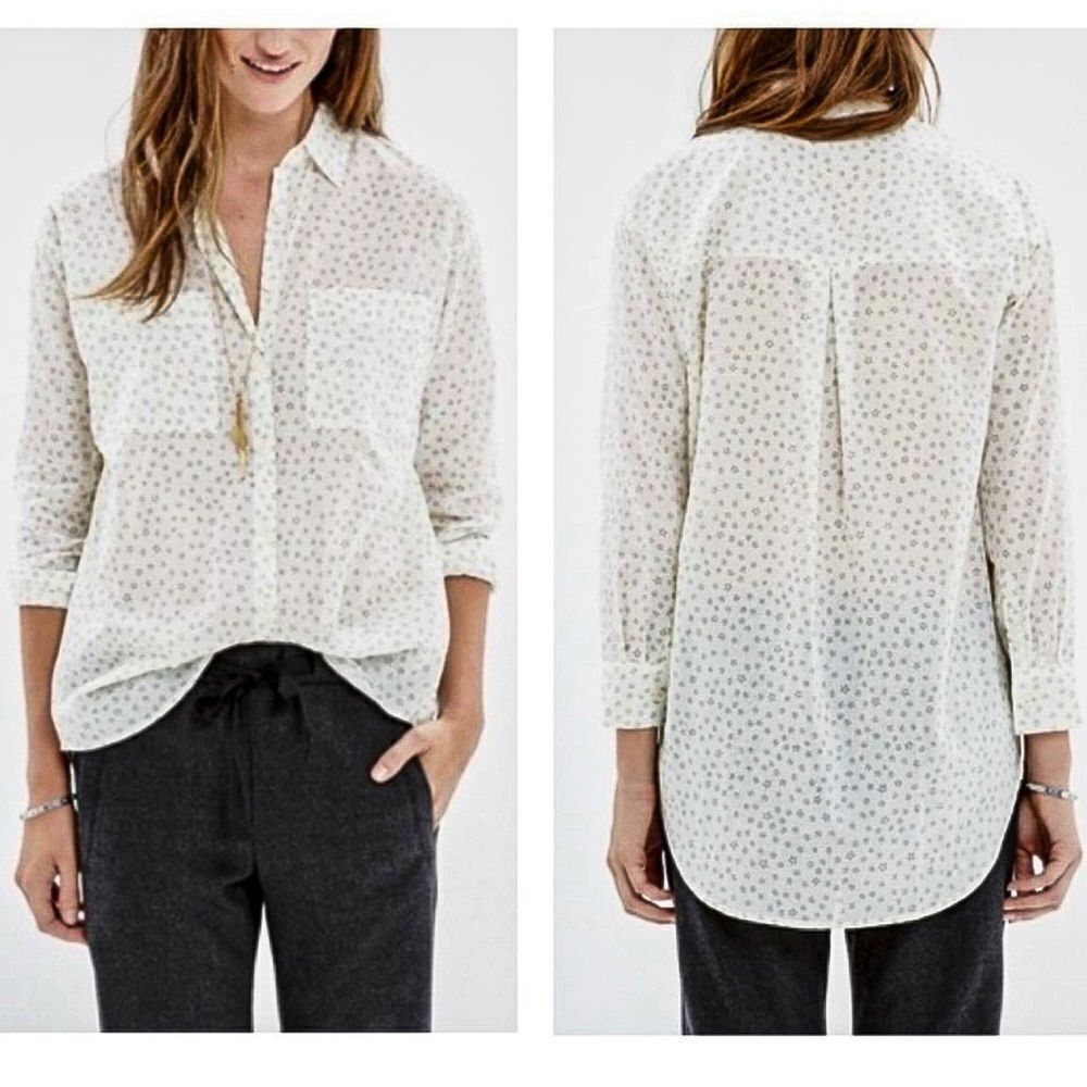 Madewell Star Print Button Down Shirt Size Small Beige